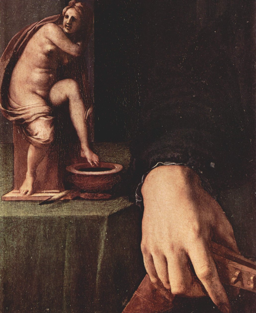 Porträtt av en ung man med luta, detalj av Agnolo Bronzino