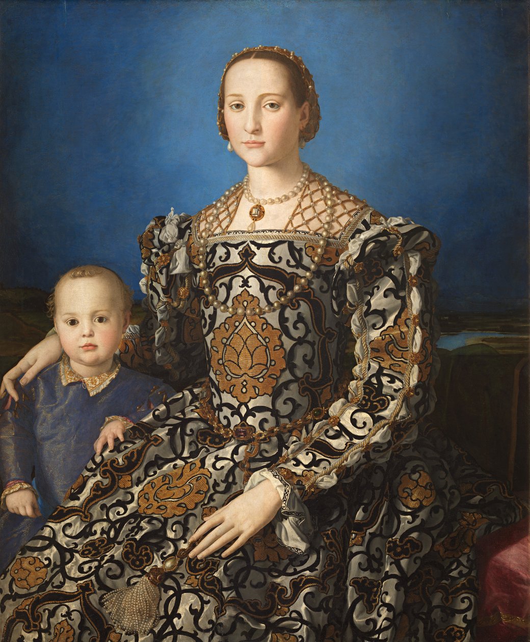 Italienska: Ritratto di Eleonora di Toledo col figlio Giovanni Porträtt av Eleonora av Toledo och hennes son Giovanni de