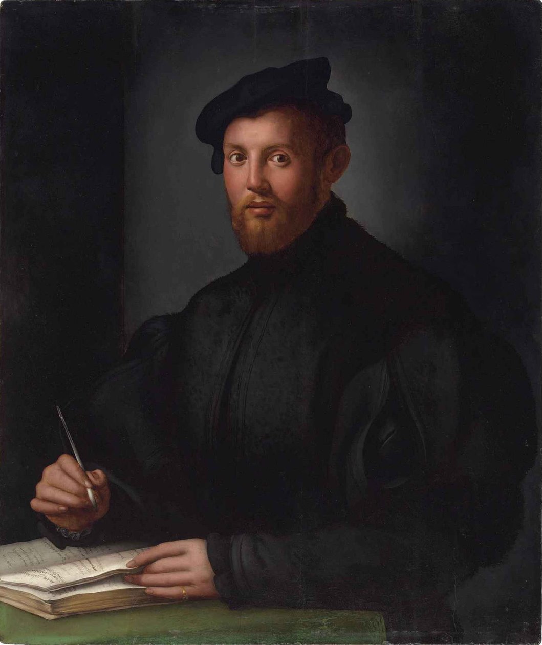 Porträtt av en ung svartklädd man med en bok av Bronzino