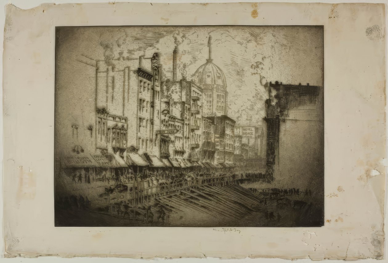 Chicago – Clark Street, hörnet av Harrison Street av Bror Julius Olsson Nordfeldt