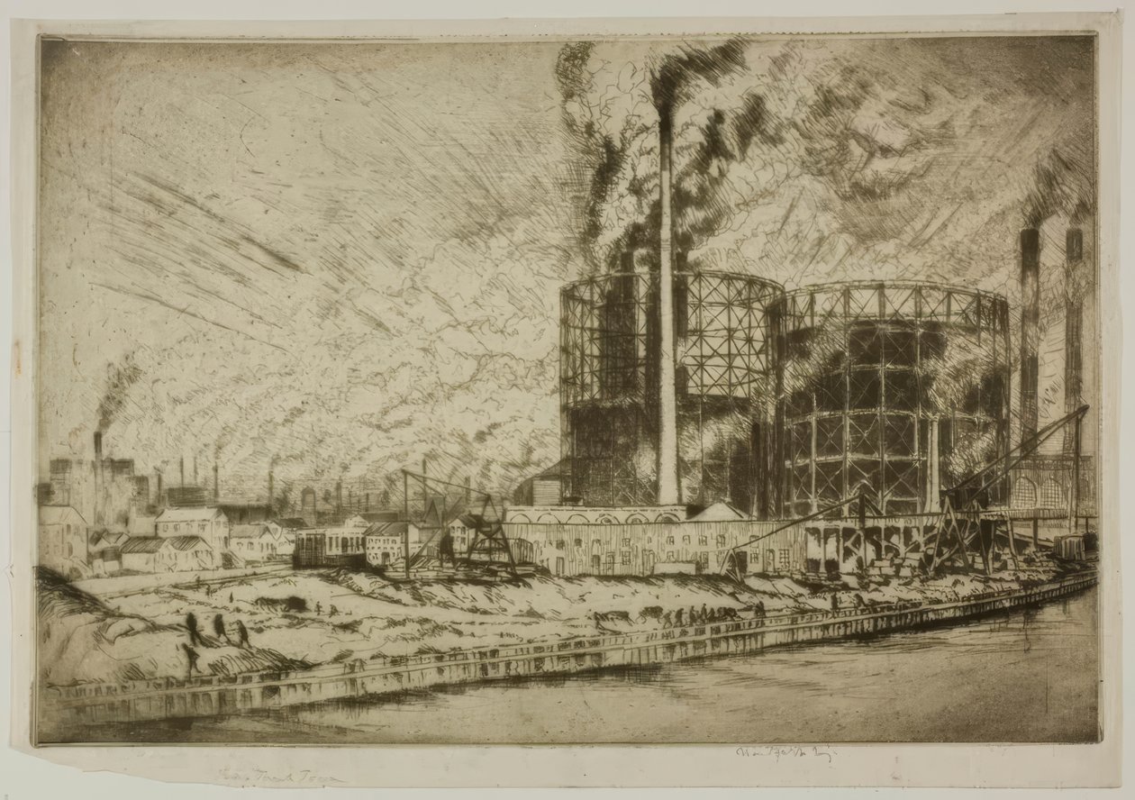 Chicago – Gas Tank Town, 29th St. och River av Bror Julius Olsson Nordfeldt