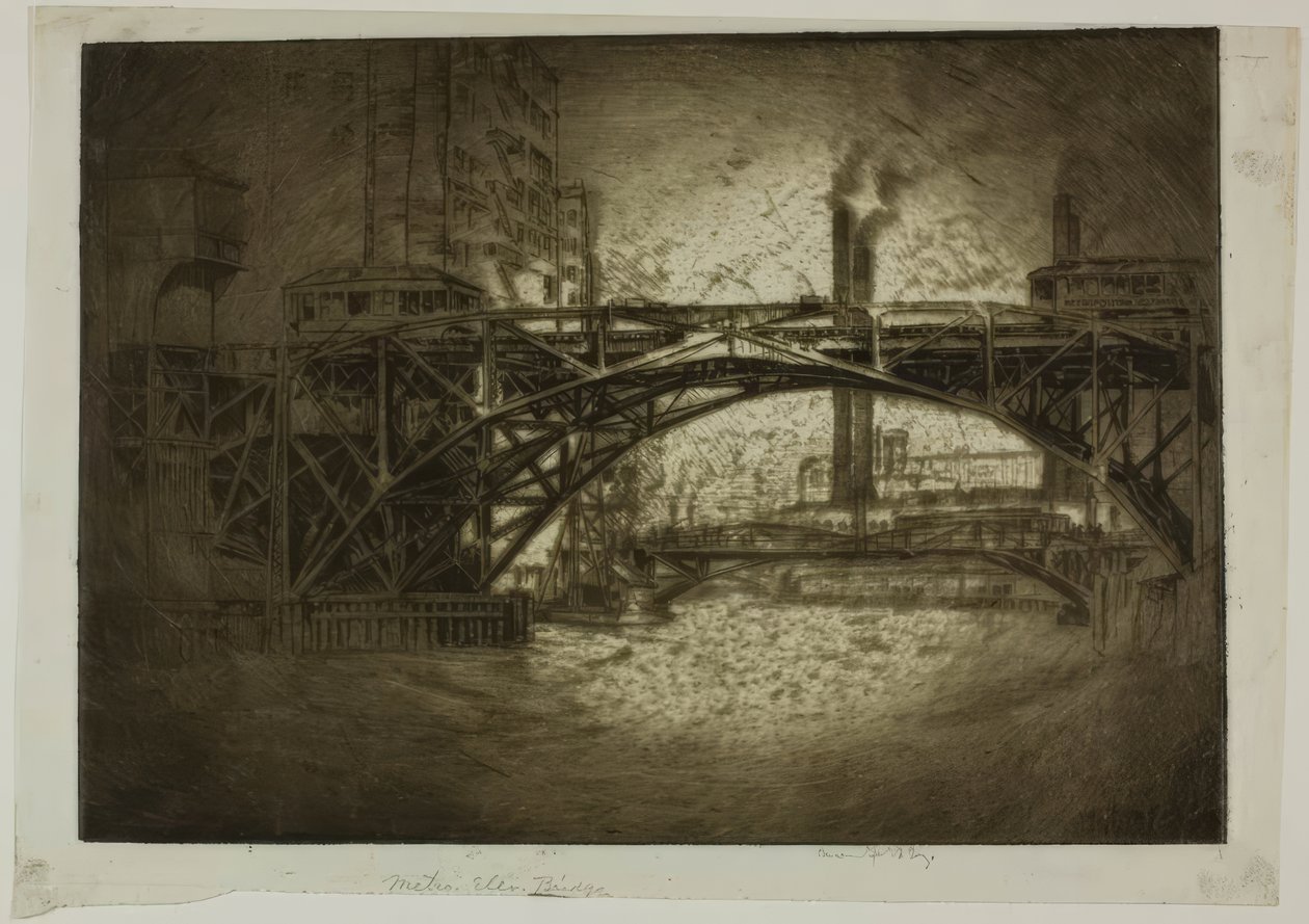 Chicago – Metropolitan Elevated Bridge av Bror Julius Olsson Nordfeldt