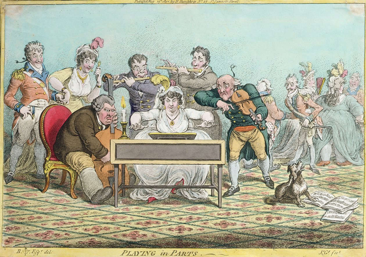 Playing in Parts, etsad av James Gillray (1757-1815) utgiven av Hannah Humphrey 1801 (handfärgad etsning) av Brownlow North