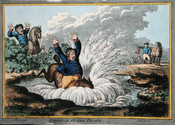 Coming in at the Death, etsat av James Gillray (1757-1815) utgiven av Hannah Humphrey 1800 (handfärgad etsning) av Brownlow (after) North