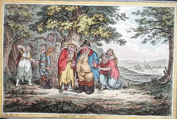 Fortune Hunting, etsad av James Gillray (1757-1815) publicerad av Hannah Humphrey 1804 (handfärgad etsning) av Brownlow (after) North