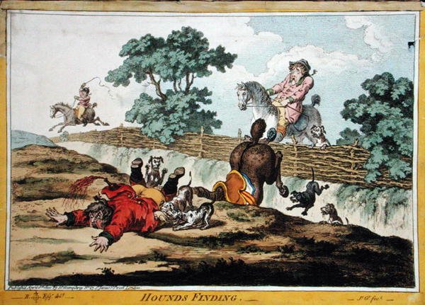 Hounds Finding, etsad av James Gillray (1756-1815) publicerad av Hannah Humphrey 1800 (handfärgad etsning) (se även 191237) av Brownlow (after) North