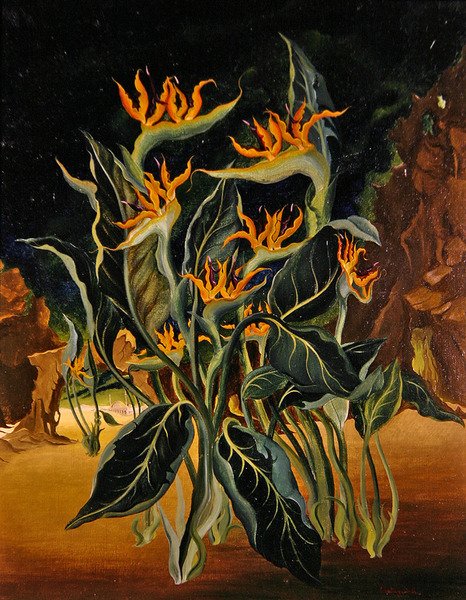 Konstiga blommor (olja på duk) av Bruce Hollingsworth