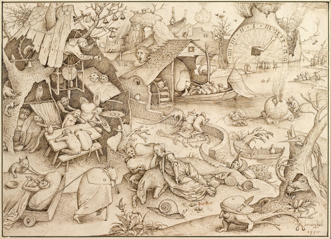 Acedia Sloth Från serien Seven Deadly Sins, 1557 av Bruegel