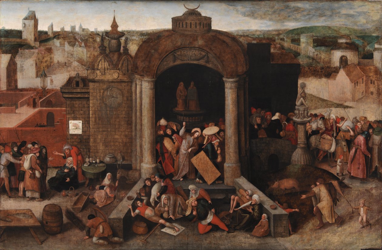 Kristus driver handlarna från templet, efter 1569 av Bruegel