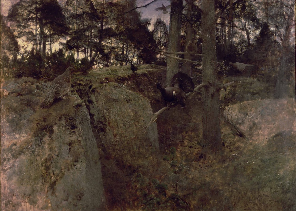Tjäderns parning, 1888 av Bruno Andreas Liljefors