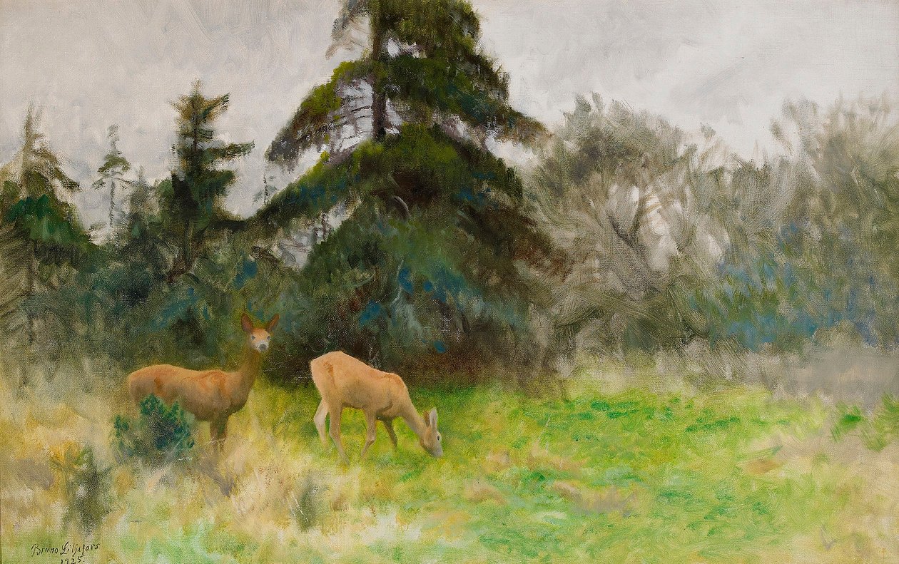  Roe deer in summer greenerynSvenska: Radjur i sommargronskan av Bruno Andreas Liljefors