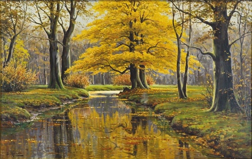  Herbstwald mit BachlaufnDeutsch: Herbstwald mit Fluzulaufn av Bruno Moras
