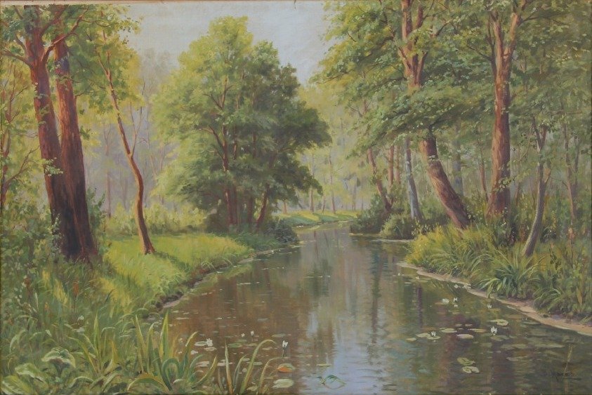  Waldlandschaft mit Flussn av Bruno Moras