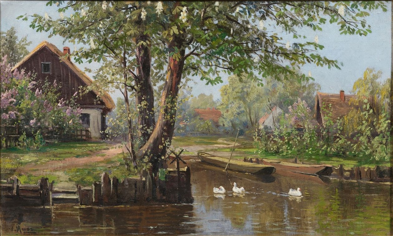 Våren i Spreewald Lehde nära Lubbenau av Bruno Moras