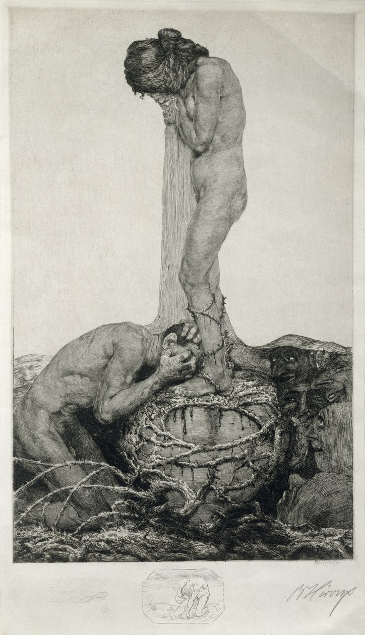 Sorg, 1916 (Remarque-prov etsning på papper) av Bruno Heroux
