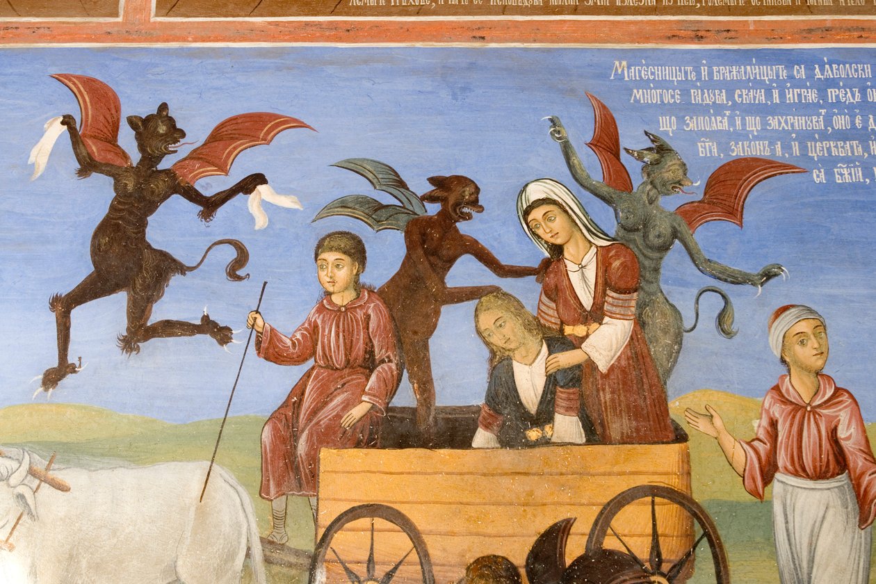 Bulgarien, Rilaklostret, fresker i Jungfru Marie födelses kyrka av Bulgarian School