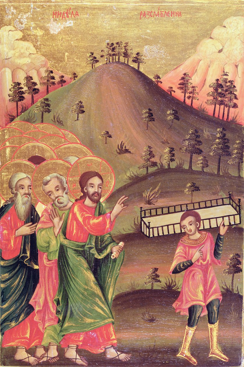 Ikon som skildrar Healing of the Paralytic, 1811 av Bulgarian School