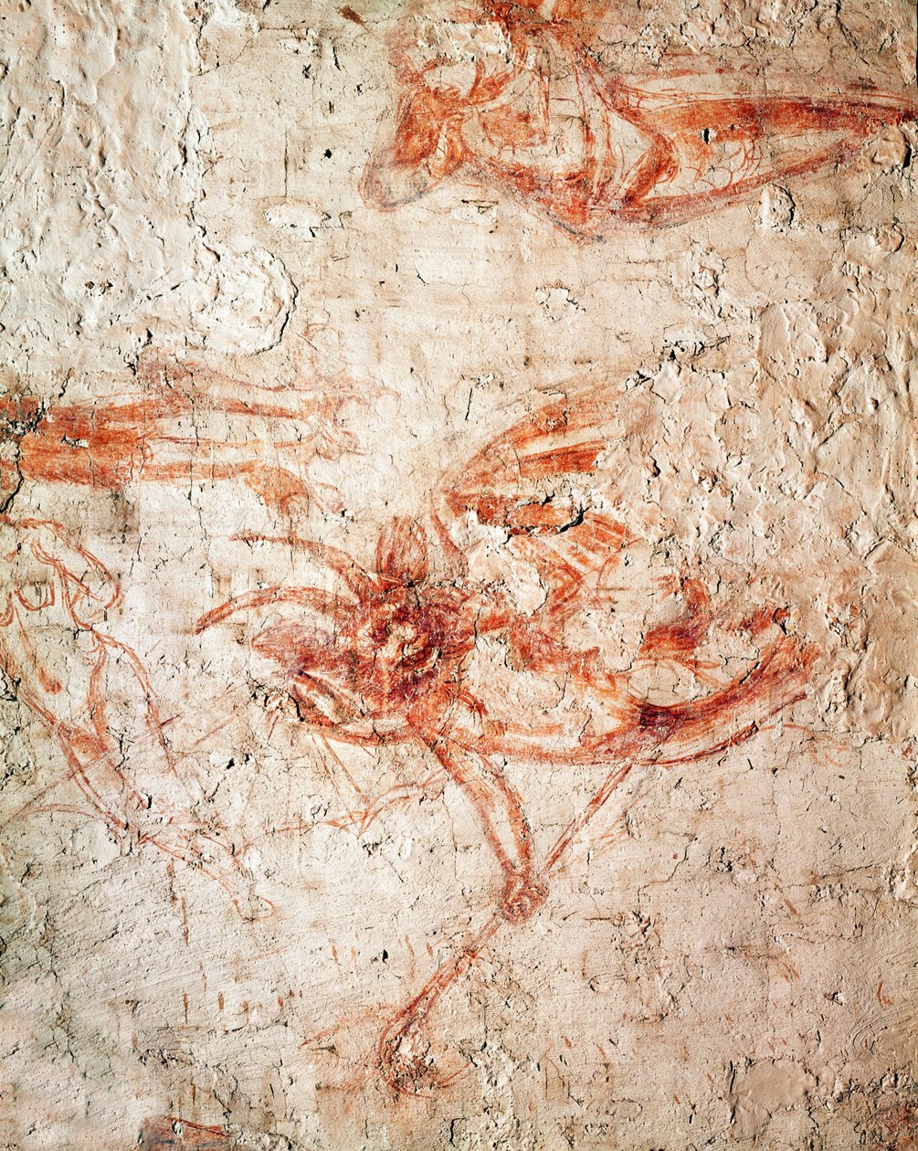 Sinopia visar en djävul, Triumph of Death, färsk ... (färsk) av Buonamico Buffalmacco