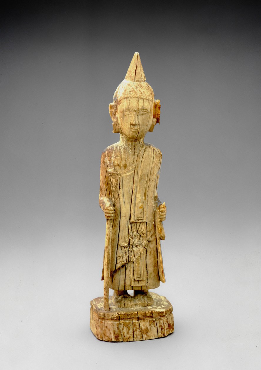 Figur av den ångerfulla Buddha som går och håller i en stav, tidig Mandalay-stil av Burmese School