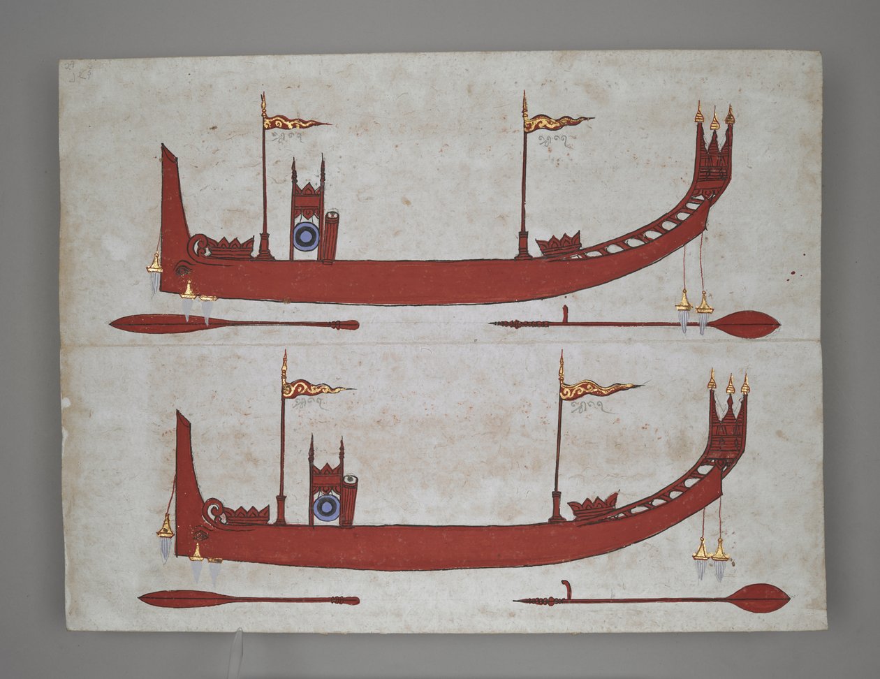 Eller 14005 Royal Barges and Boats (bläck, färg & guld på papper) av Burmese School