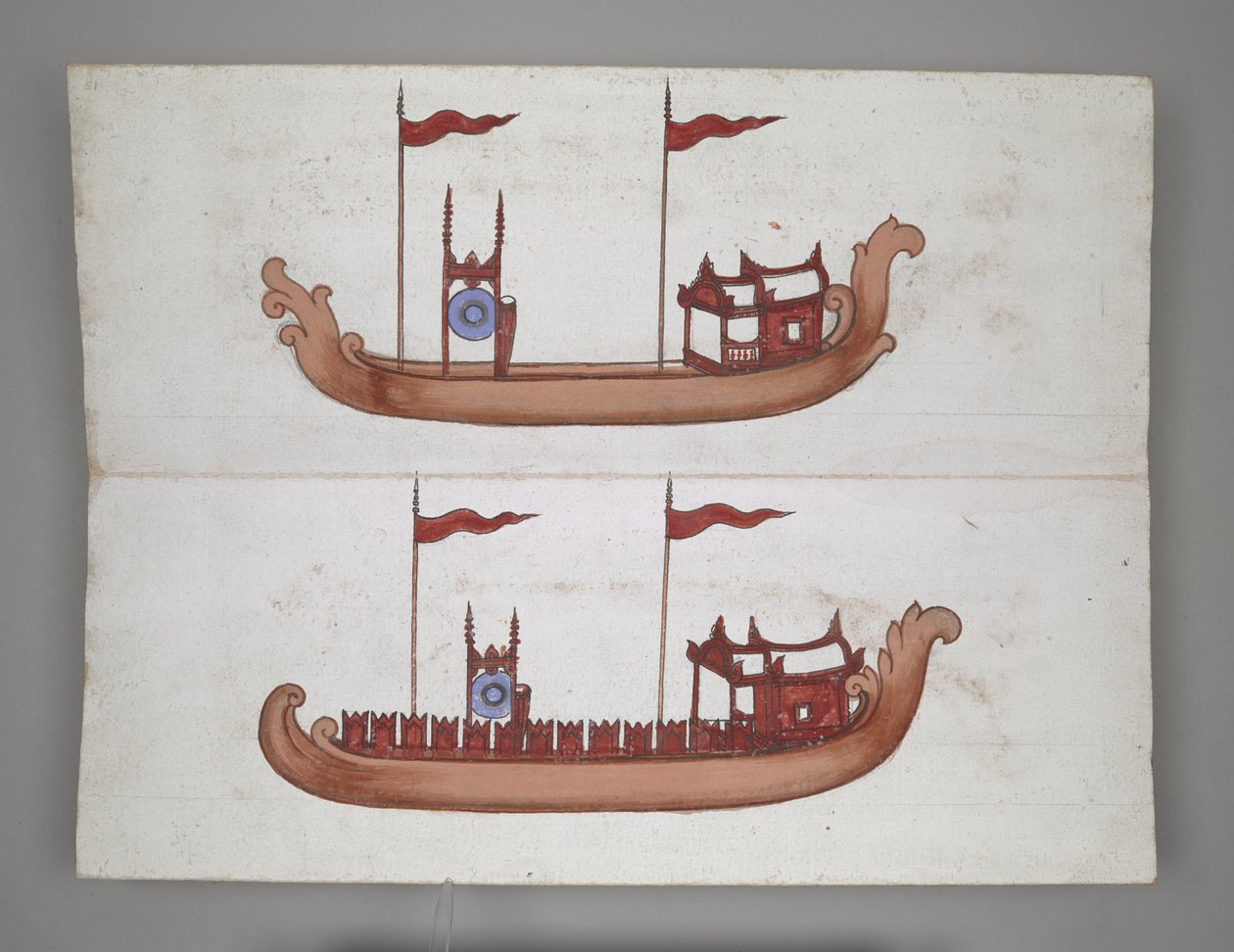 Eller 14005 Royal Barges and Boats (bläck, färg & guld på papper) av Burmese School