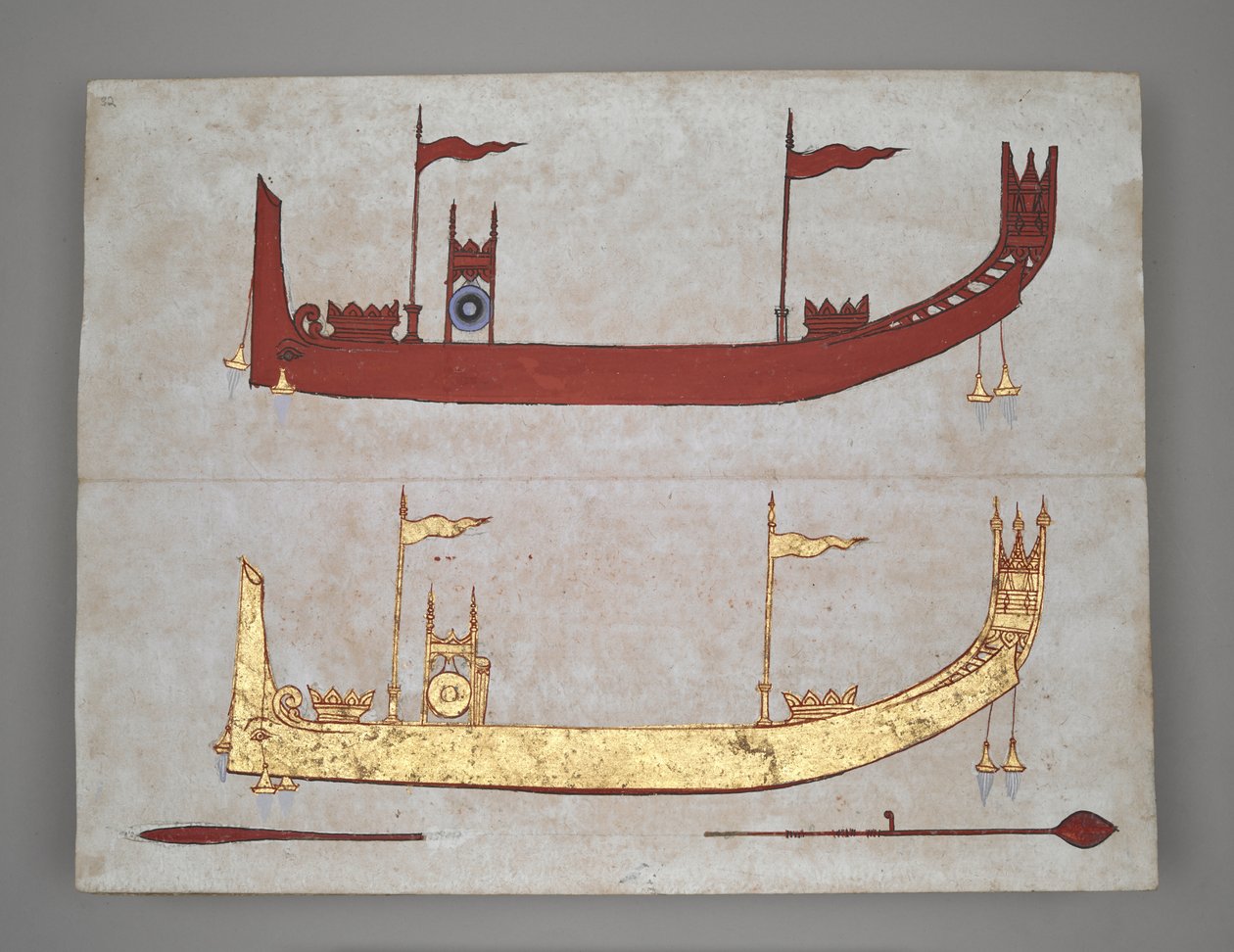Eller 14005 Royal Barges and Boats (bläck, färg & guld på papper) av Burmese School