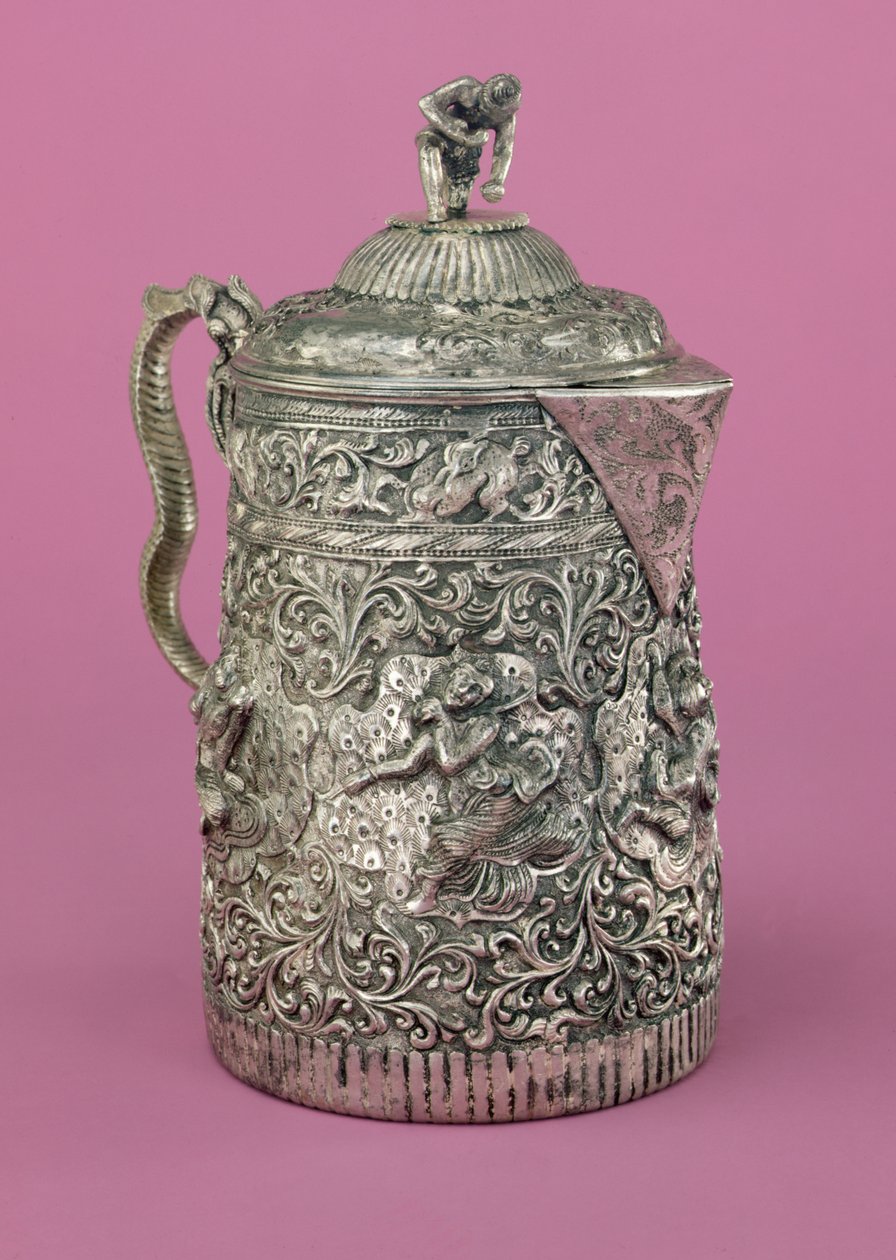 Tekanna med en scen som föreställer en pwe (silver) av Burmese School
