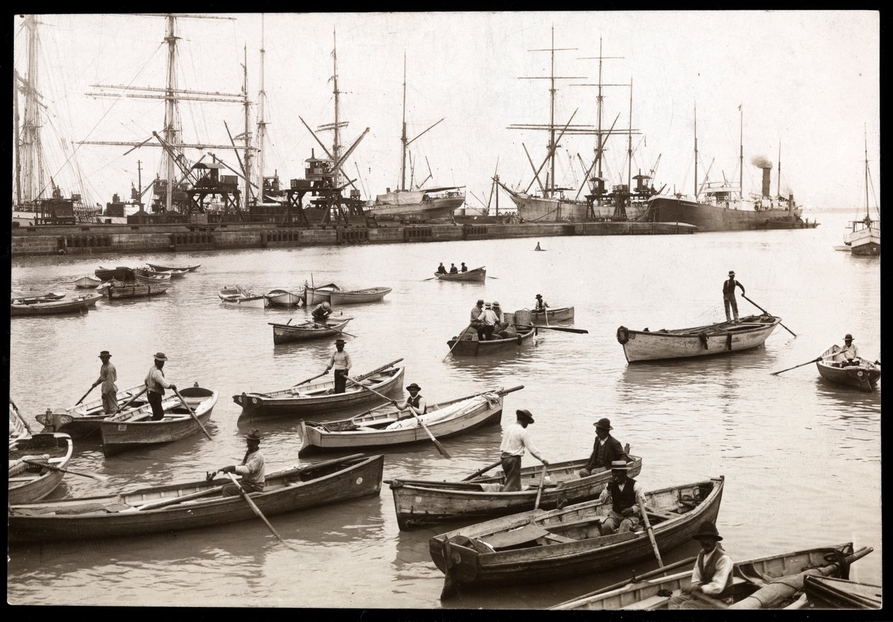 Vy över hamnen i Collao, Peru, 1906 (silvergelatintryck) av Byron Company