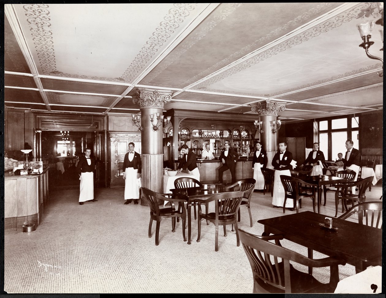 Café på Hotel Majestic, 1902 (silvergelatintryck) av Byron Company