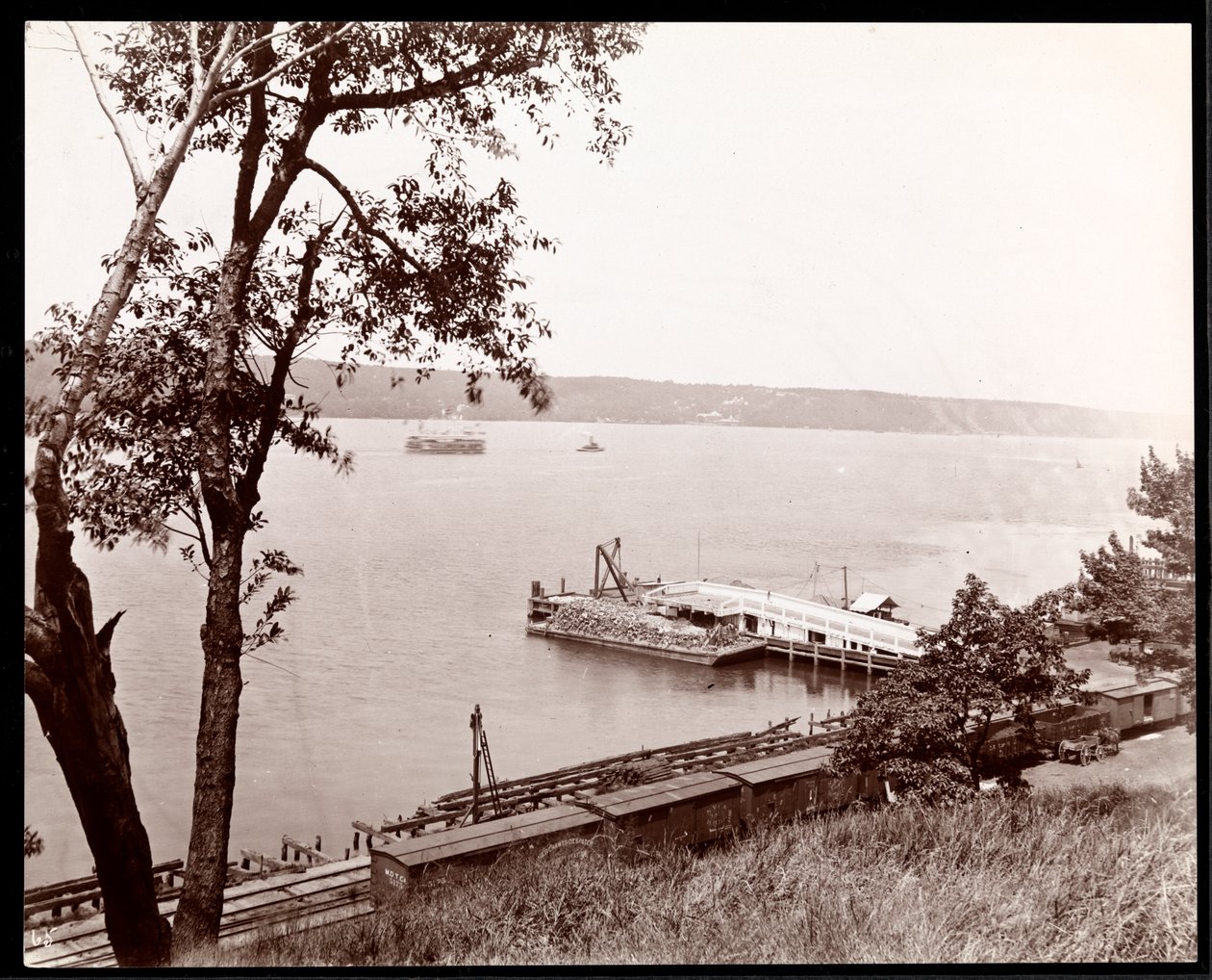 Se nordost från Riverside Drive and Park mot Hudson River, New York, ca 1893 (silvergelatintryck) av Byron Company
