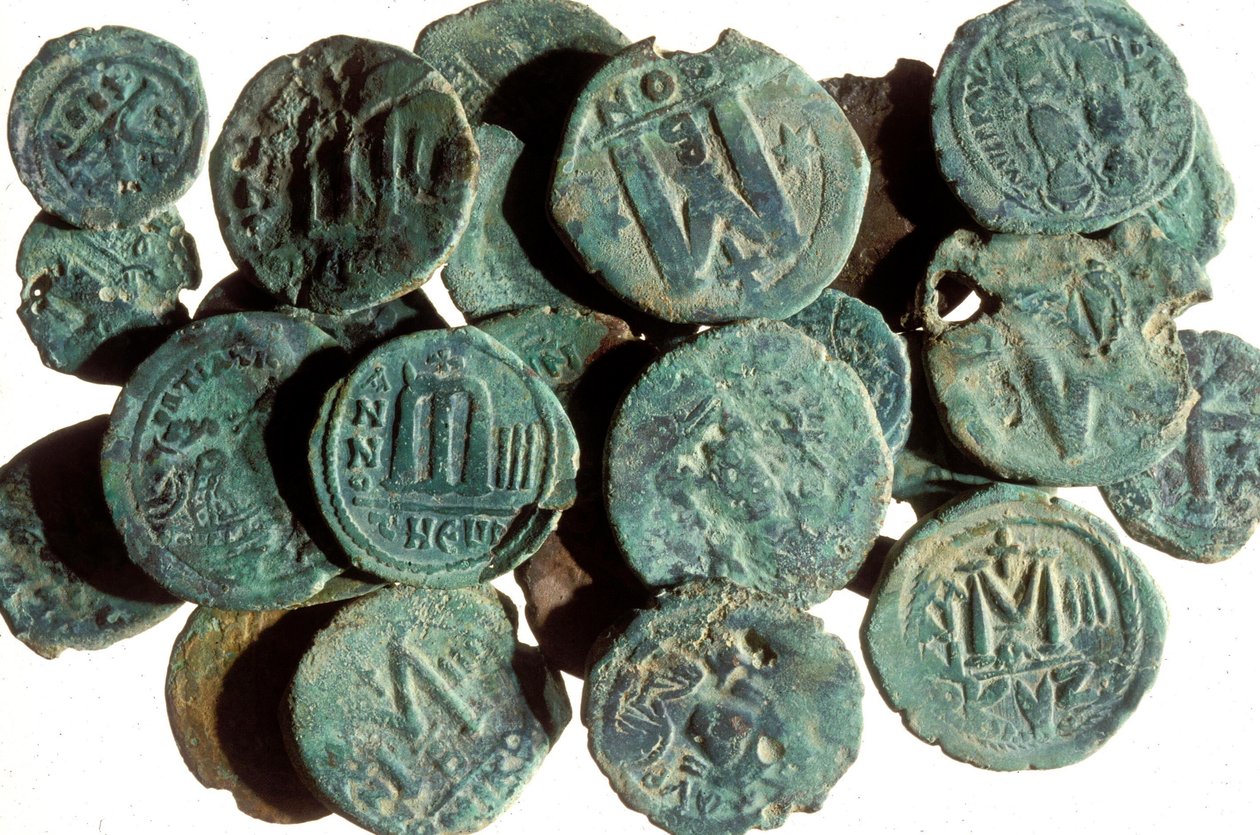 Mynt, hittade i Tiberias utgrävningar (metall) av Byzantine