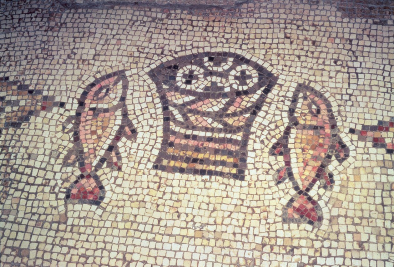 Miracle of the Bread and the Fishes, 500-600 talet e.Kr. (mosaik) av Byzantine