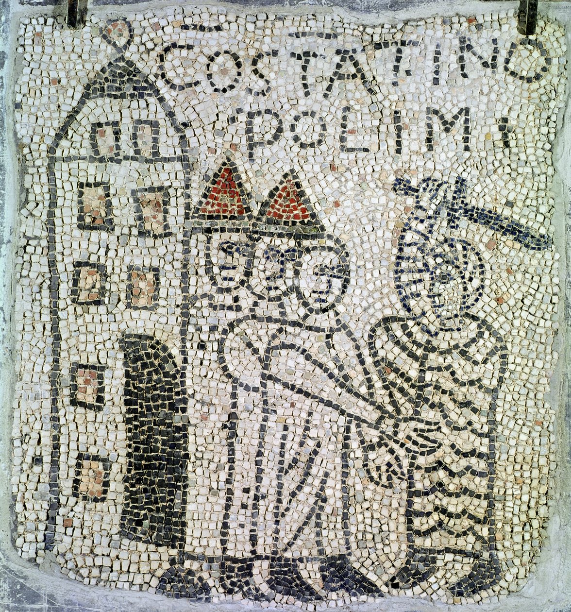St. Johannes evangelistens trottoar, detalj av belägringen av Konstantinopel i juni 1204, 1213 (mosaik) av Byzantine
