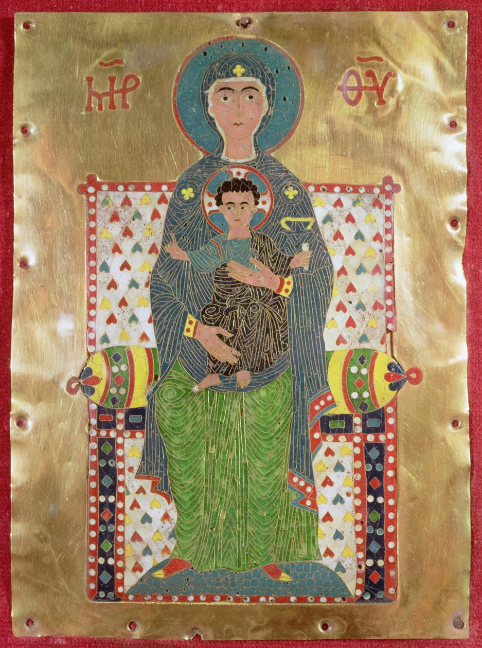 Virgin and Child Enthroned (guld och cloisonne-emalj) av Byzantine