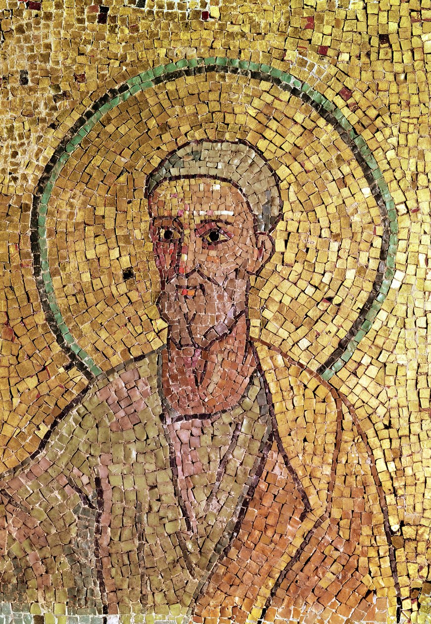 Detalj av St. Peter, från St. Peters krypt, c.700 e.Kr. (mosaik) (se även 151558) av Byzantine School