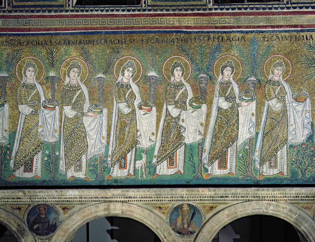 Grupp av jungfrumartyrer (mosaik) av Byzantine School