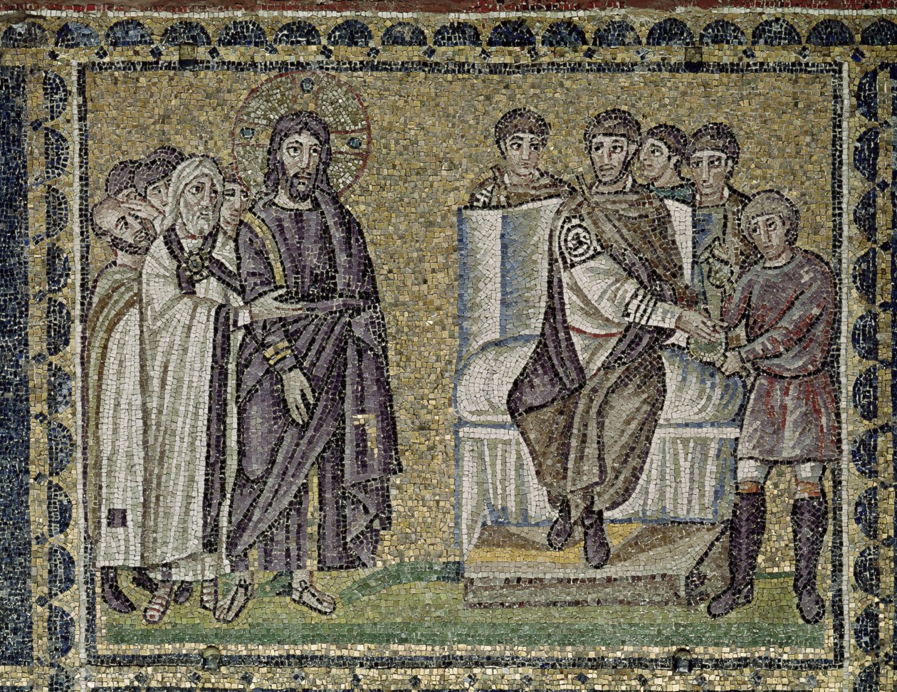 Jesus före Pontius Pilatus (mosaik) av Byzantine School