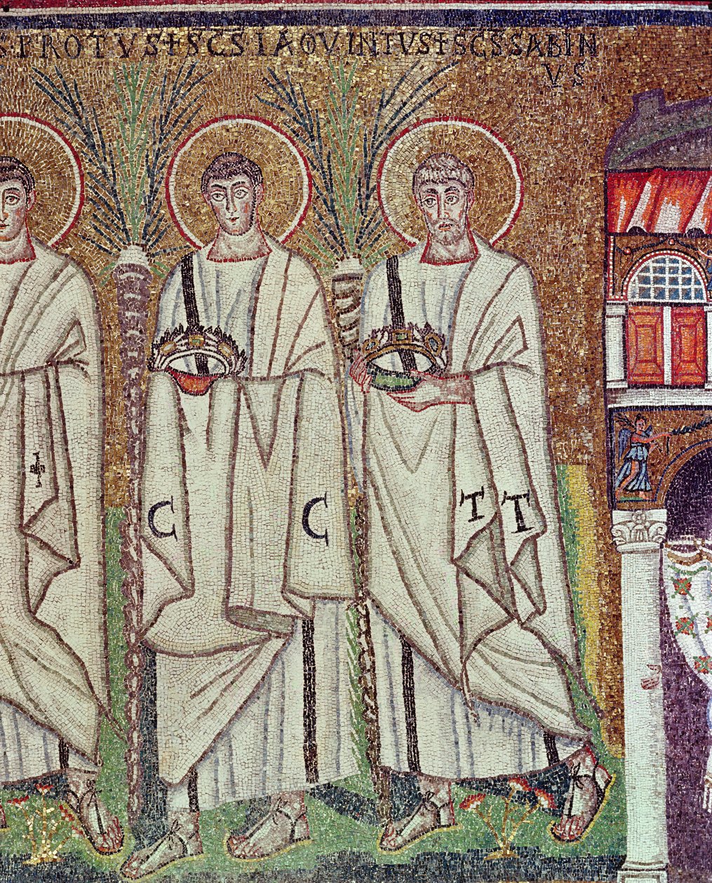 Procession of the Martyrs, 527-99 (mosaik) (detalj av 58071) av Byzantine School
