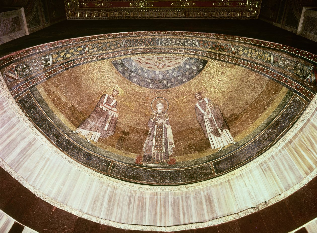 Saint Agnes mellan två påvar, från absiden, 625-36 (mosaik) av Byzantine School