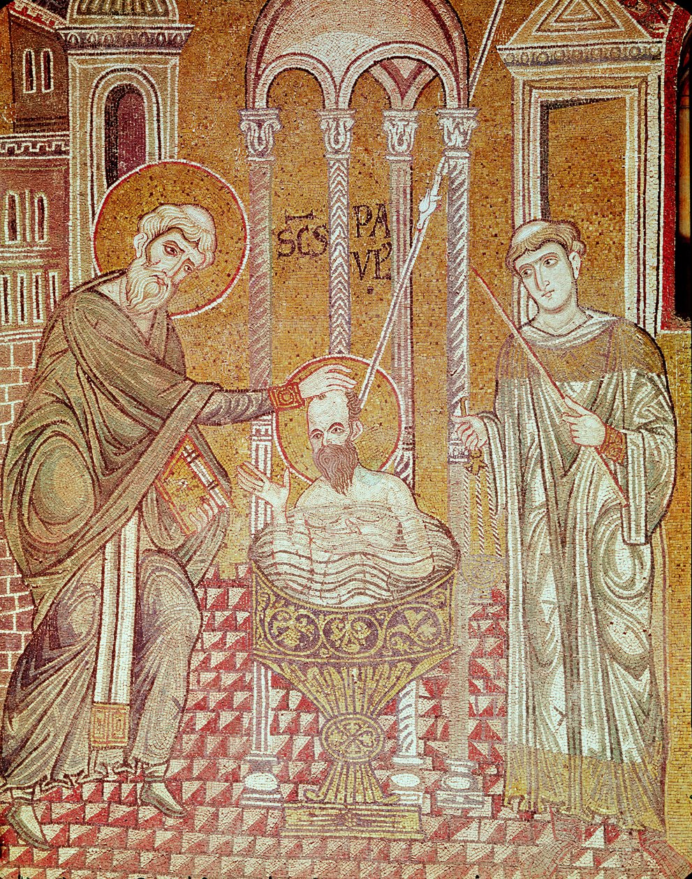 Ananias döper Paulus, från Scener ur Paulus liv (mosaik) av Byzantine School