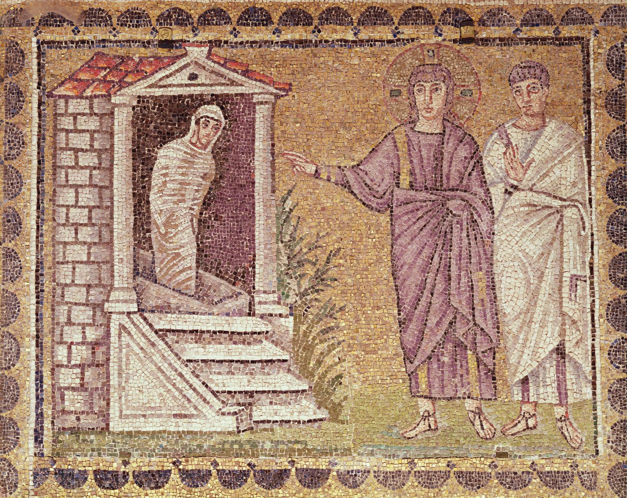 The Raising of Lazarus, Scener fra Kristi liv (mosaik) swed av Byzantine School