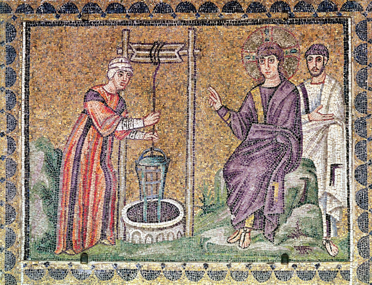 Samariens kvinna vid brunnen, scener ur Kristi liv (mosaik) av Byzantine School