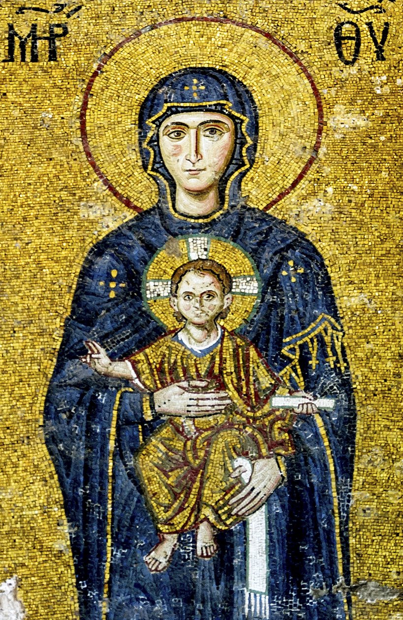 Comnenus mosaik föreställande Madonna och barn, Hagia Sofia, Turkiet. (Mosaik) av Byzantine