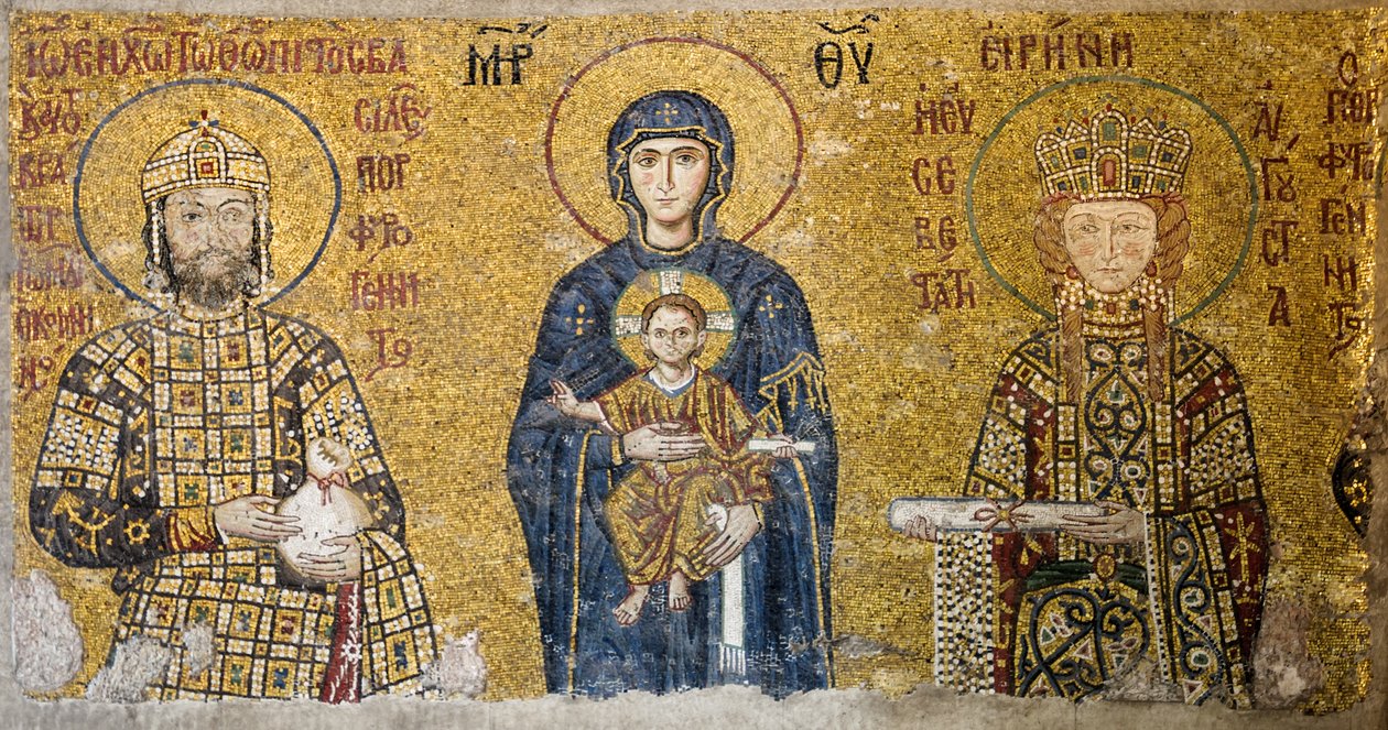 Comnenus mosaik föreställande Madonna och barn, Hagia Sofia, Turkiet. (Mosaik) av Byzantine