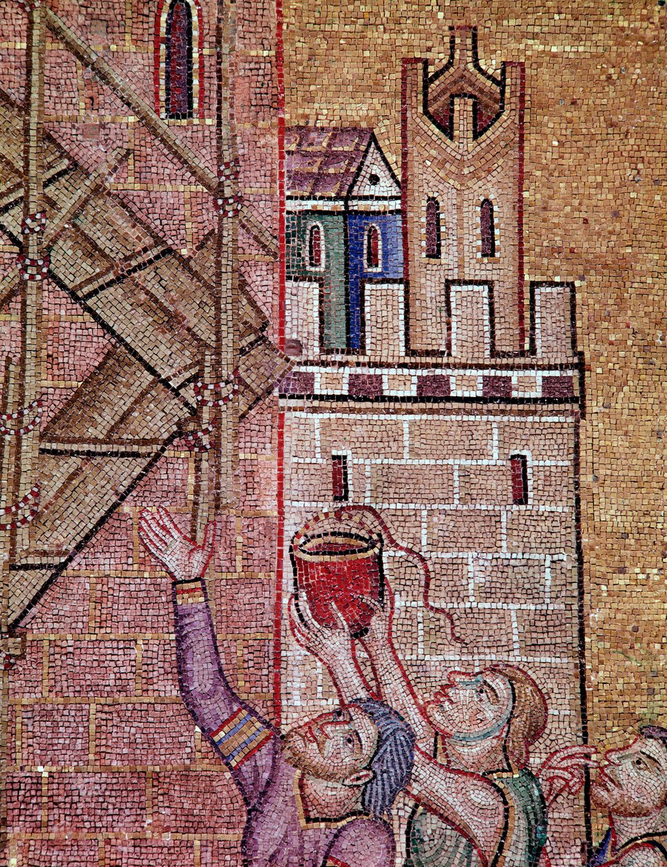 Konstruktion av Babels torn (mosaik av Byzantine
