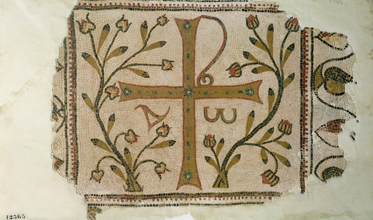 Sbeitla-korset, från Henchir Ali Ben Rzals basilika, Tunisien, 500-600-talet (mosaik) av Byzantine