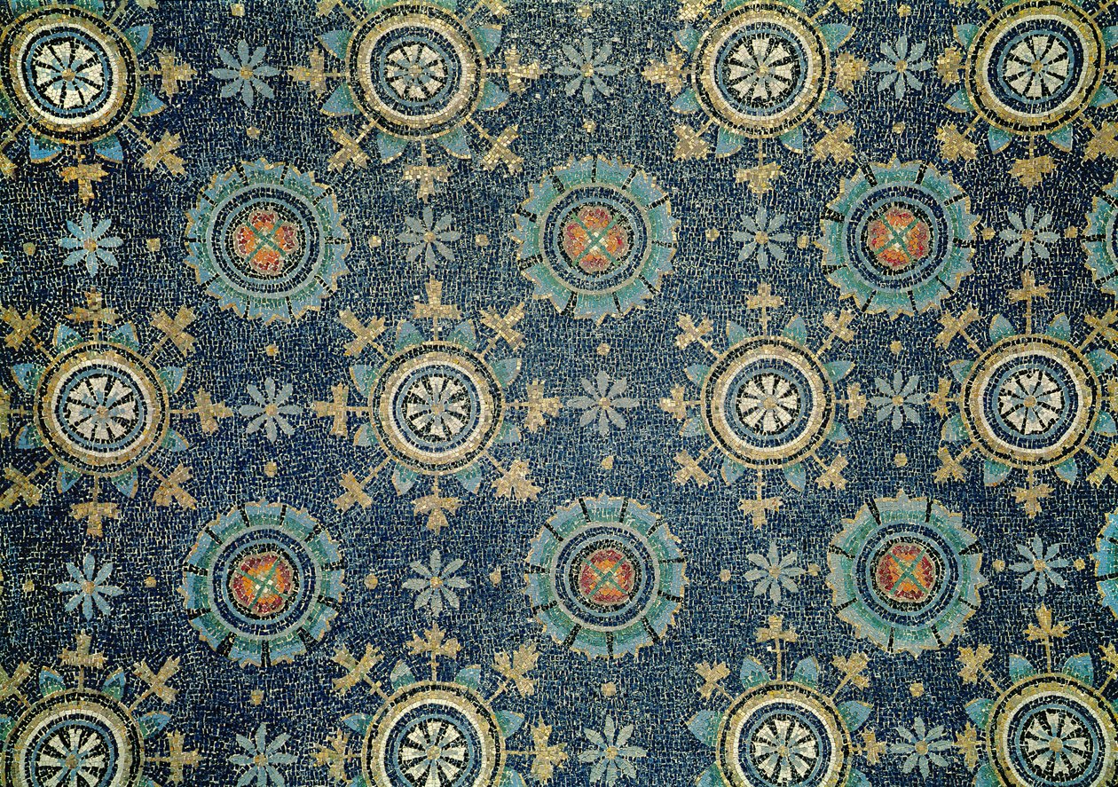 Detalj av blomsterdekorationen från valvmosaiken av Byzantine