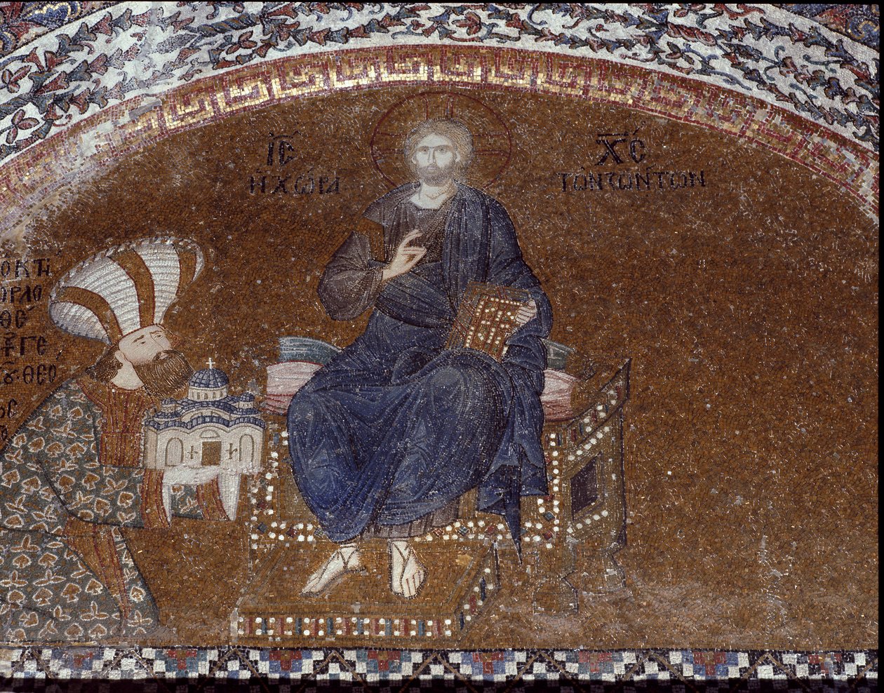 Donator Theodore Metochites presenterar sin kyrka för Kristus (mosaik från 1310-1320) av Byzantine
