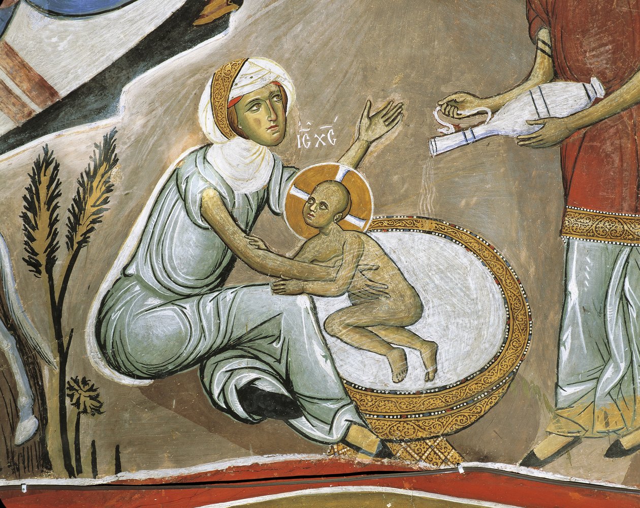 Fresk av Jungfru Maria och Jesus Kristus, Panagia Tou Araka, Bysantinska, Troodosbergen, Cypern av Byzantine