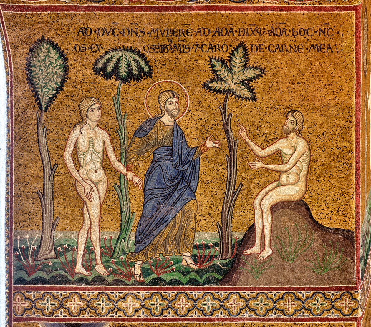 Gud presenterar Eva för Adam, bysantinsk mosaik, XII-XIII sek, på motfasaden (mosaik) av Byzantine